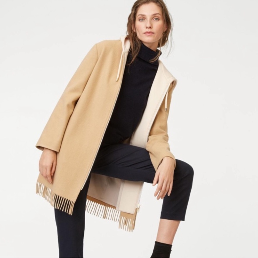 Club Monaco Tan Hooded wool Coat with Fringe